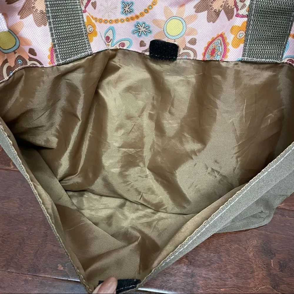 Ellie & Luke Diaper Bag Pink and Khaki Flowers and Hearts